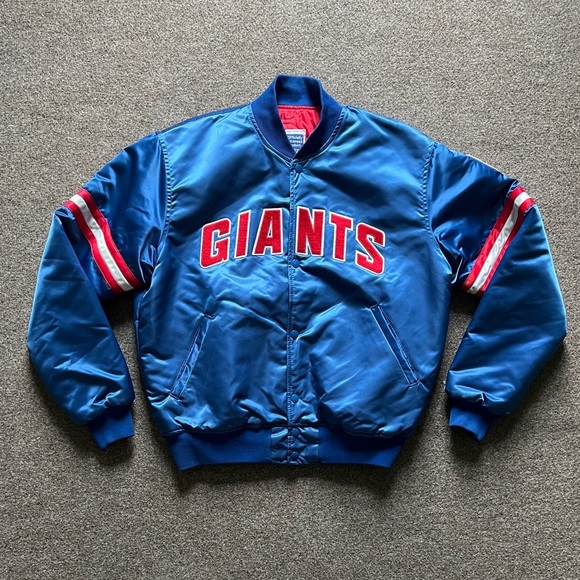 VTG 90s NFL NY Giants STARTER Quilted Snap Close Bomber Jacket Large Made In USA - Picture 2 of 16